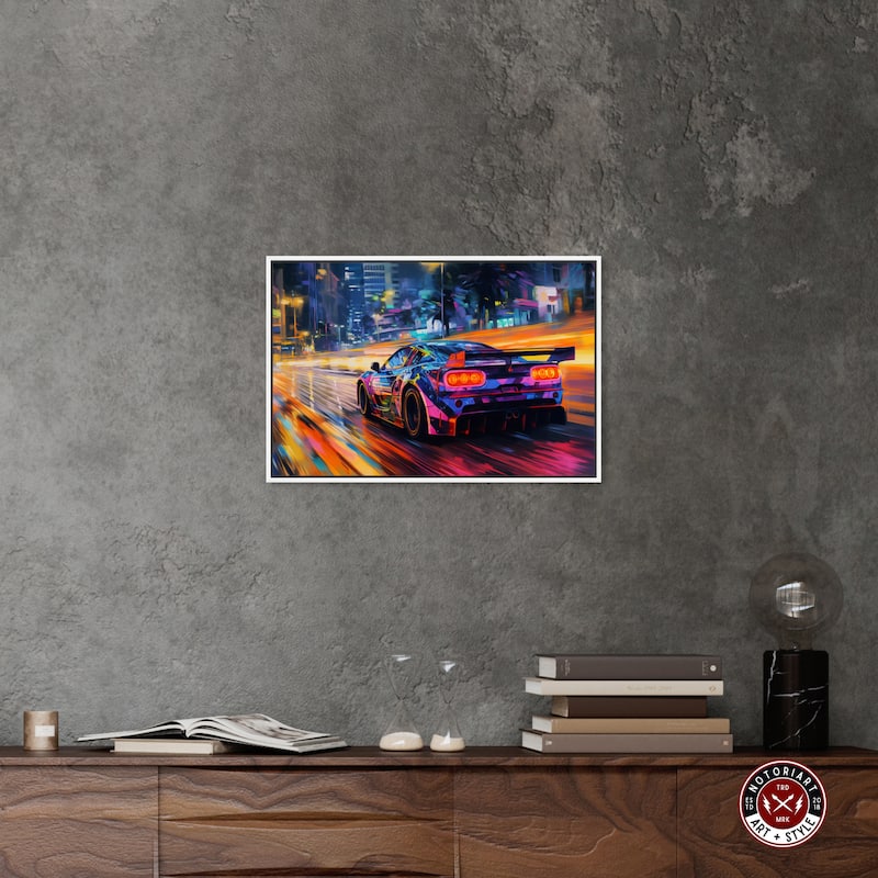Notoriart Night Drive Vibes Framed Car 1 Piece Canvas Wall Art