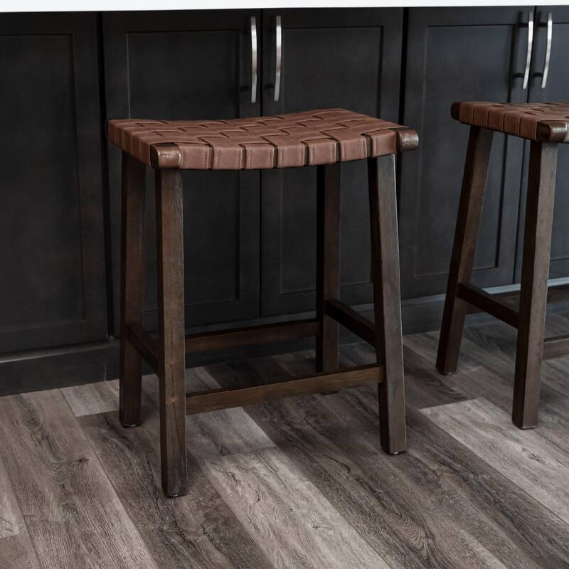 Maven Lane Noah Backless Kitchen Dining Stool with Vegan Leather - Aged Brown - Counter Height