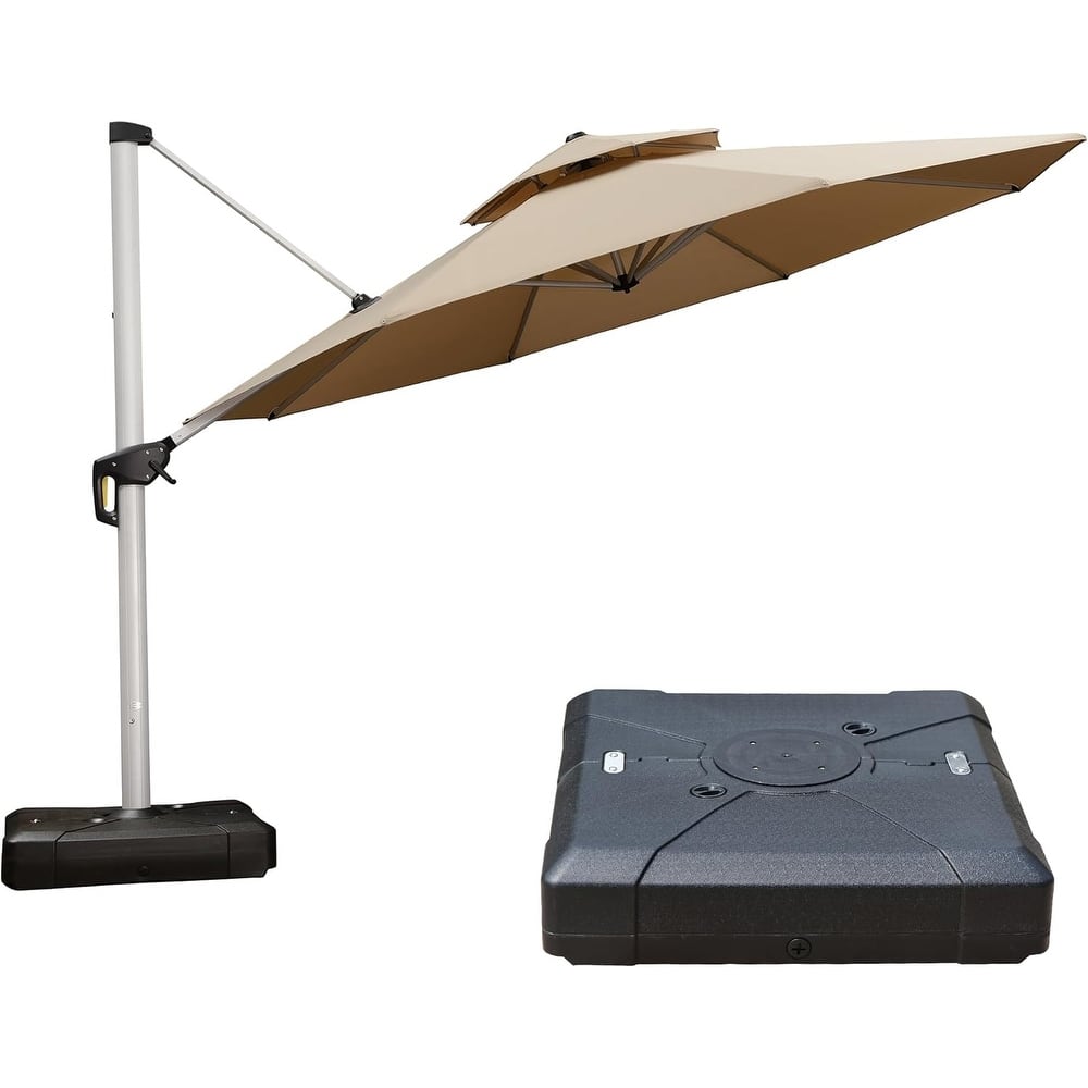PURPLE LEAF 12ft Large Round Offset Hanging Cantilever Patio Umbrella with Base