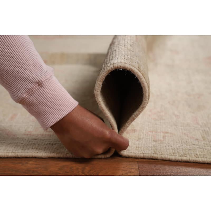 Hand Knotted Oriental 100% Wool Carpet Transitional All-Over Beige & Ivories Oushak Area Rug - 12' 0'' X 9' 0''
