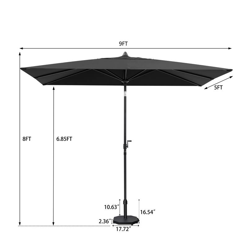 9 x 5 FT Outdoor Patio Rectangular Market Umbrella and Base Stand with Wheels