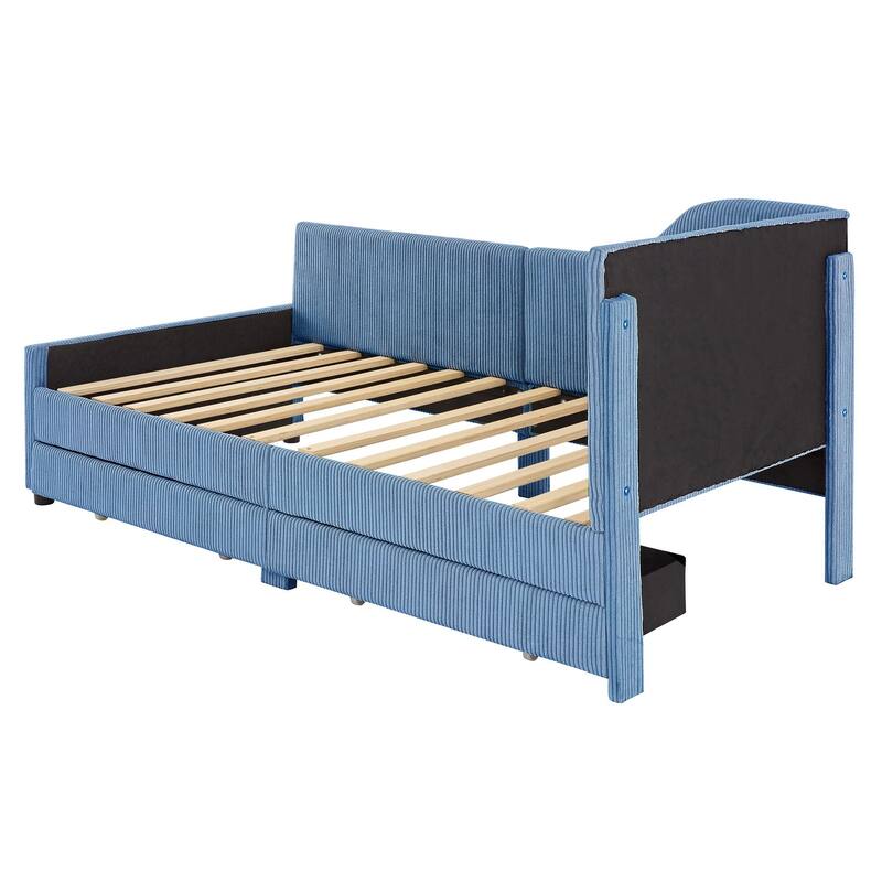 Upholstered bed frame with 2 storage drawers
