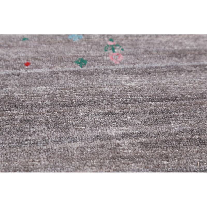Hand Knotted Oriental Viscose Silk Carpet Tribal Stripe Greys & Charcoal Gabbeh Area Rug - 9' 9'' X 8' 0''