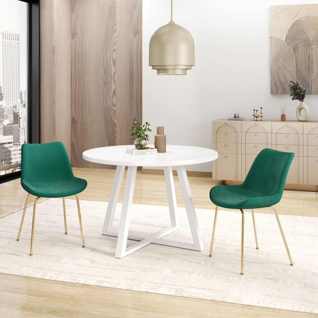 3-Piece Round Dining Set Coffee Table & Chairs Set with Trestle White Round Side Table and 2 Accent Chairs