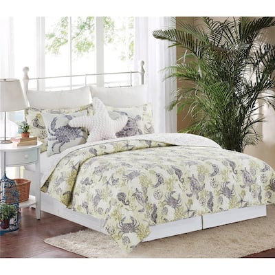 Cannon Beach Coastal Cotton Quilt Set - Reversible and Machine Washable