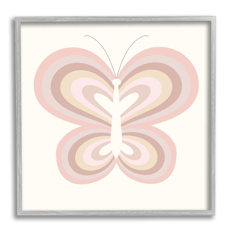 Stupell Kids' Pink Butterfly Illustration Striped Rainbow Wings Framed Wall Art - 17 x 17 - Grey