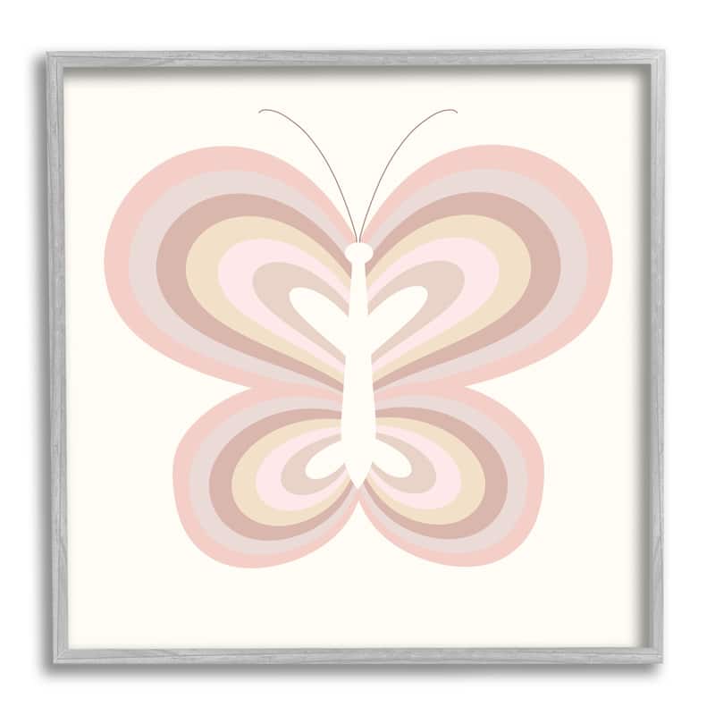 Stupell Kids' Pink Butterfly Illustration Striped Rainbow Wings Framed Wall Art - 12 x 12 - Grey