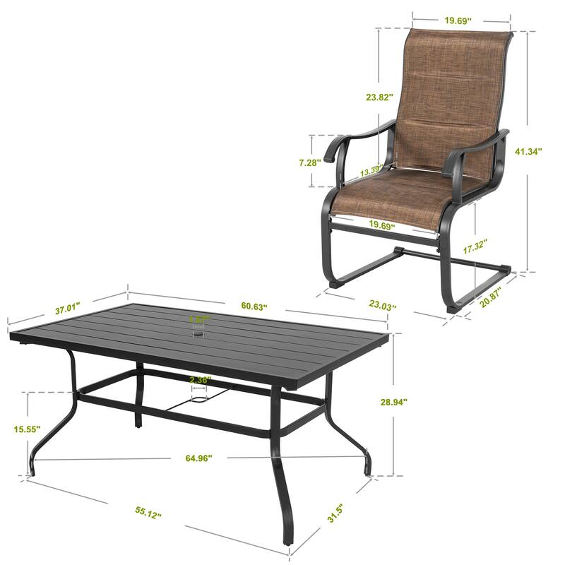 Outdoor Dining Set of 6 with Umbrella Hole, Breathable Textilene and Iron