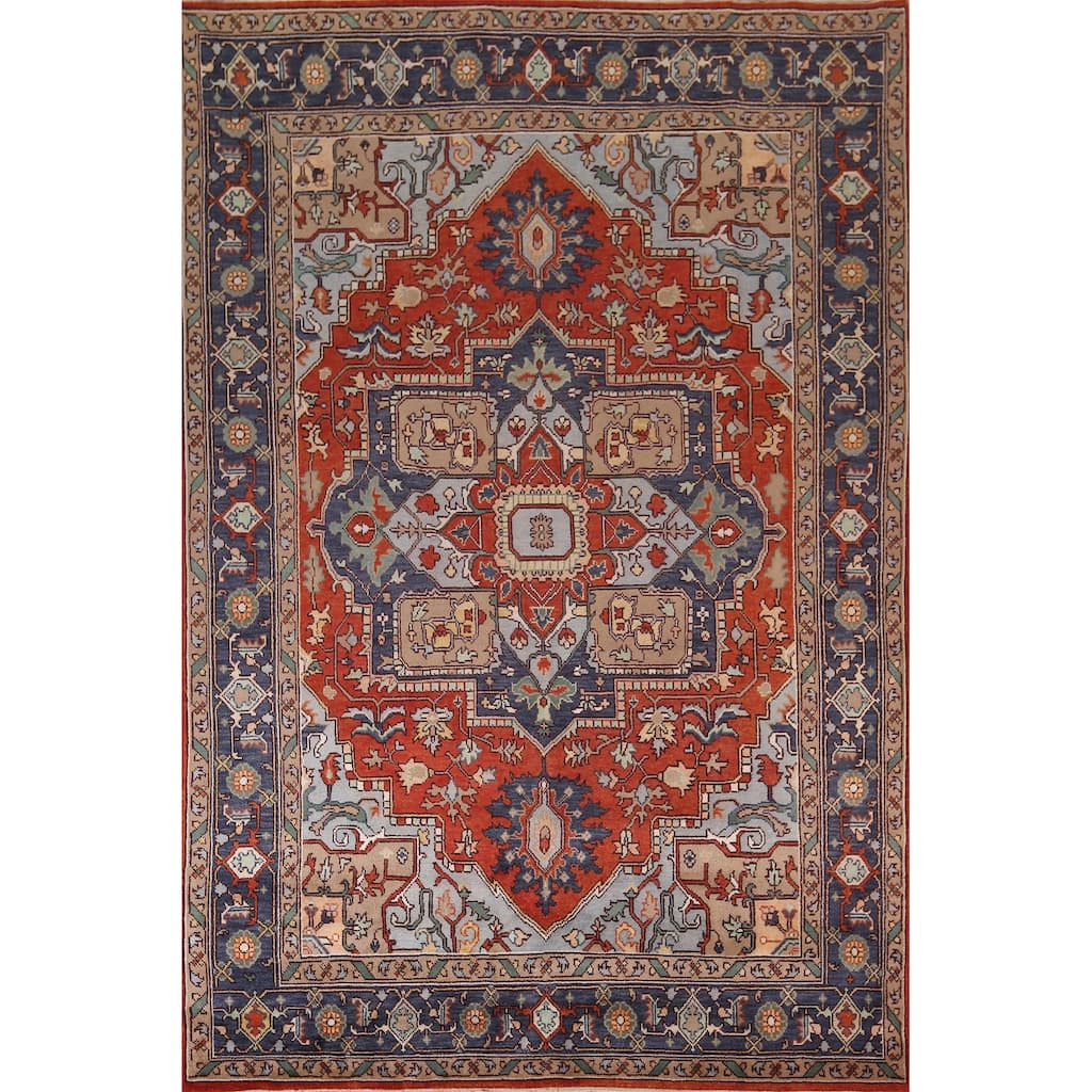 Orange Heriz Serapi Oriental Area Rug Hand-Knotted Wool Carpet - 8'7"x 12'0"