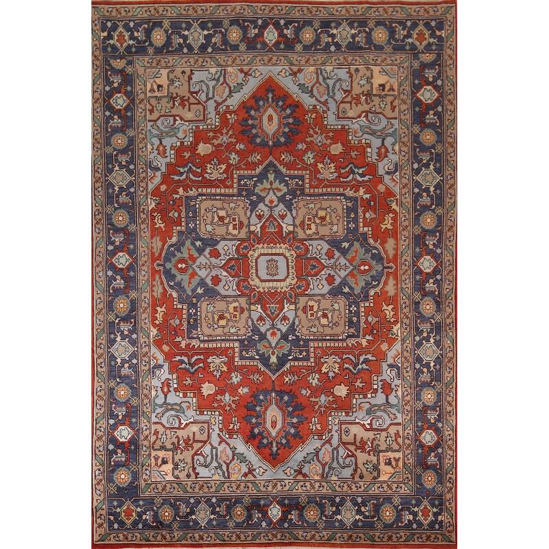 Orange Heriz Serapi Oriental Area Rug Hand-Knotted Wool Carpet - 8'7"x 12'0"