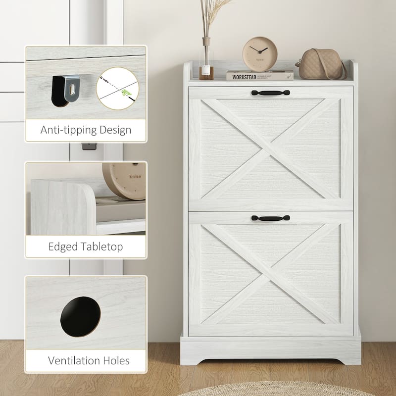 Slim Shoe Cabinet for Entryway, Farmhouse Hidden Shoe Storage Cabinet
