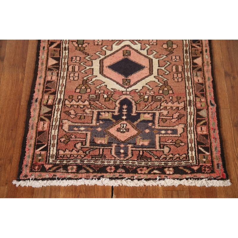 Pink Gharajeh Persian Vintage Runner Rug Handmade Wool Carpet - 2'3"x 6'7"
