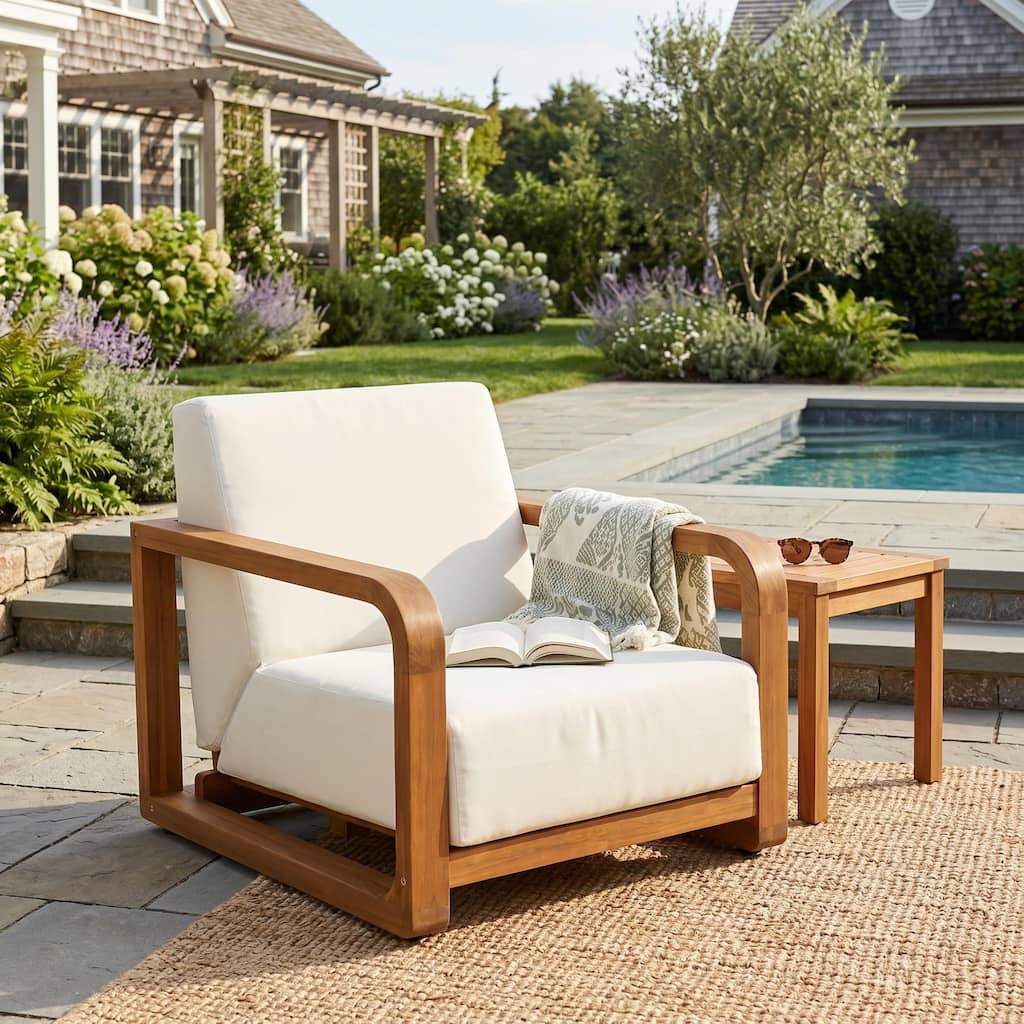 Christopher Knight Home - Tolston Modern Outdoor Club Chair, Acacia Wood Frame, Deep Seat & Thick Water-Resistant Cushion