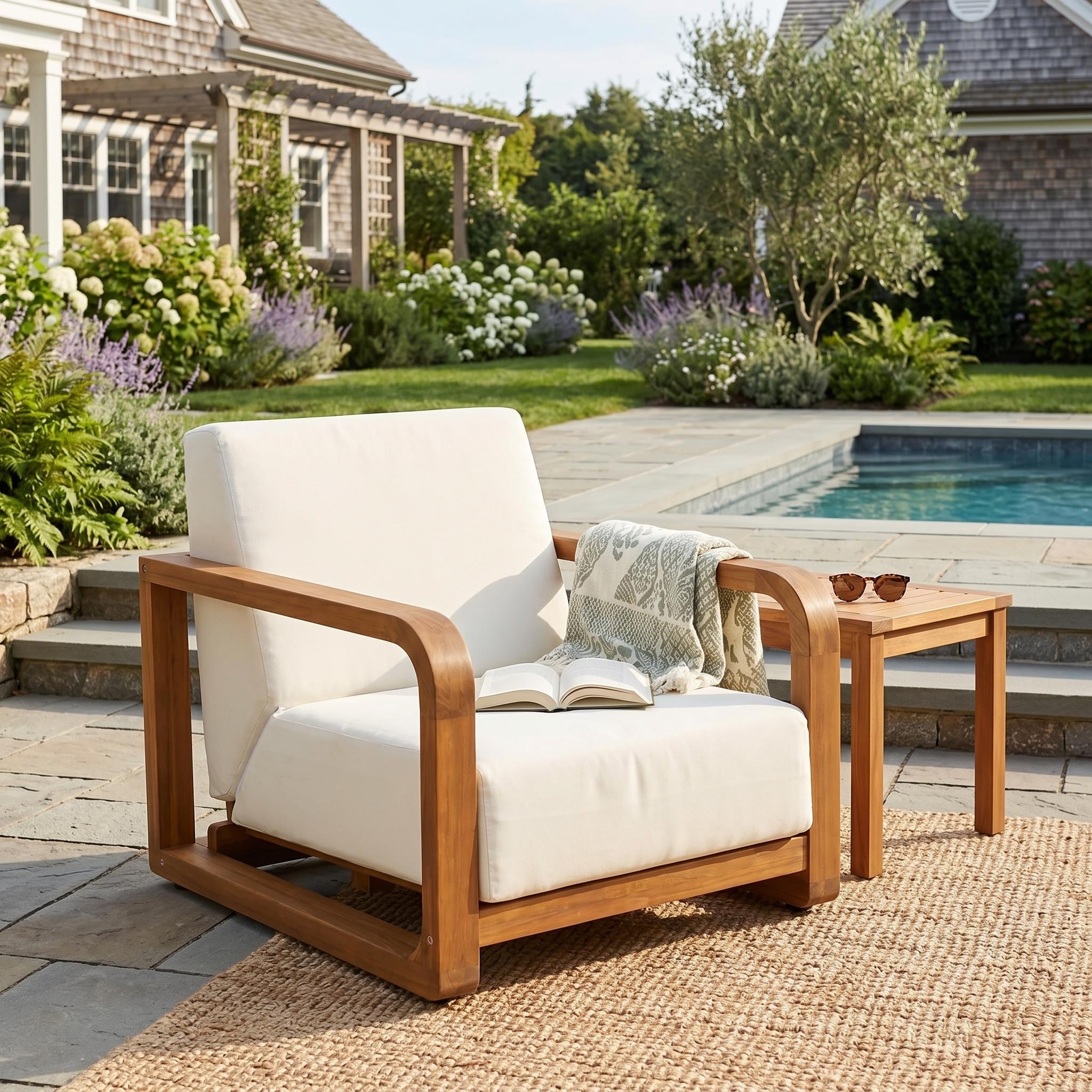 Christopher Knight Home - Tolston Modern Outdoor Club Chair, Acacia Wood Frame, Deep Seat & Thick Water-Resistant Cushion