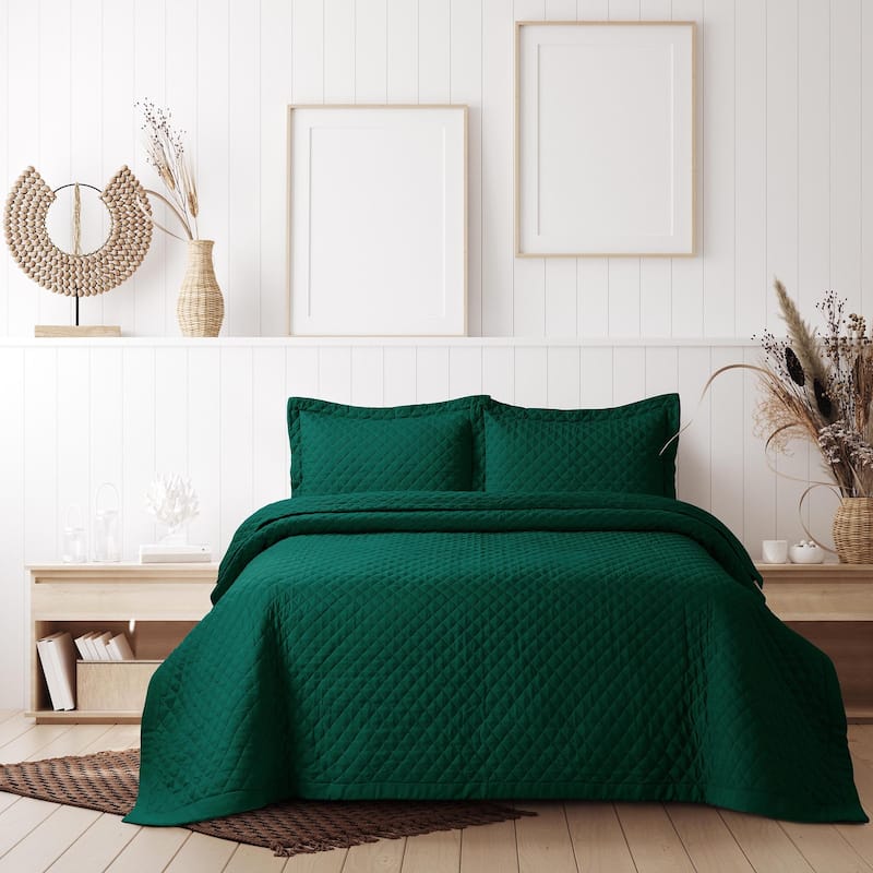 Brisbane Solid Oversized Quilt Set - Emerald Green - Twin