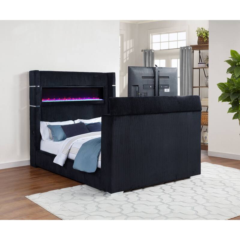 Tisdall Flame Visualizer Wingback TV Bed Black