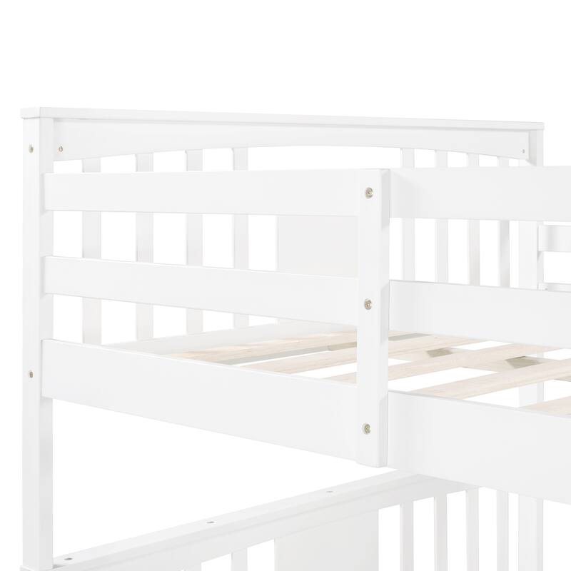 Full Pine Bunk Bed with Drawers, Ladder, and Headboard, Convertible to Two Beds