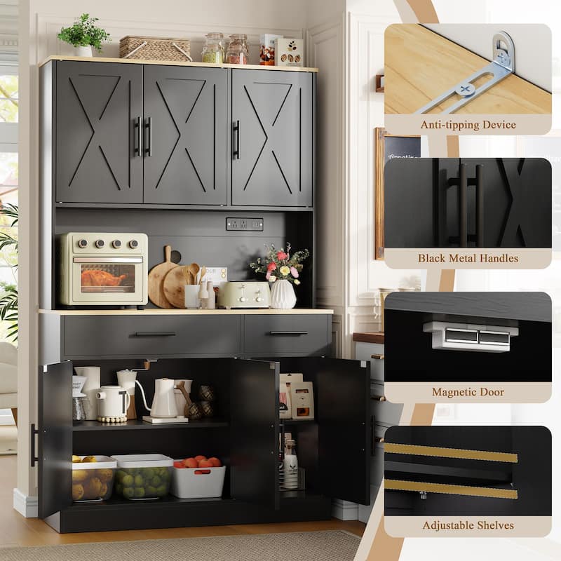 Kitchen Pantry Storage Cabinet with Outlets & USB Ports - N/A