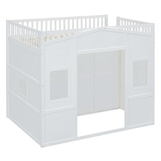 Full Size Loft Bed with Wardrobe, Space-Saving Wood House Bed Frame w/Safety Guard & Ladder for Boys, Girls, Small Bedroom,White