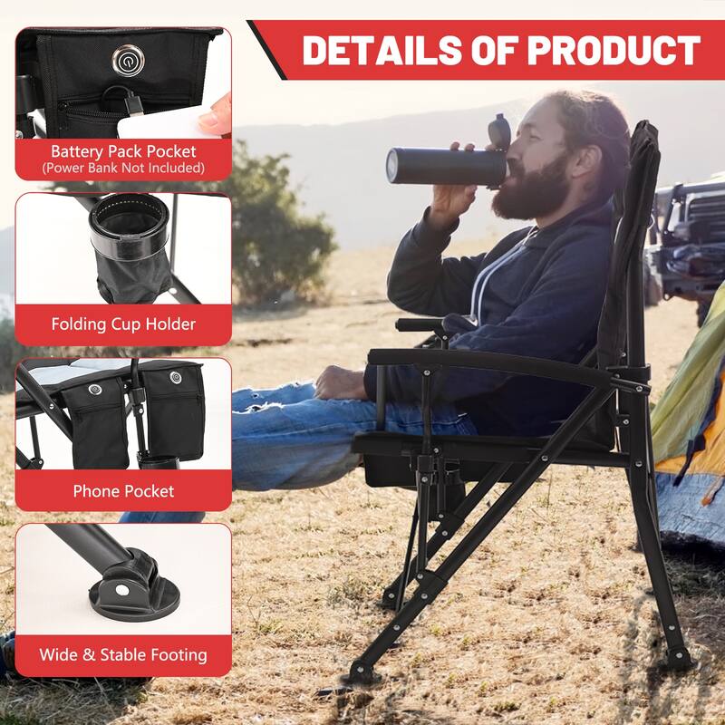 Outdoor Heated Folding Camping Chair 3 Heat Levels Portable Folding