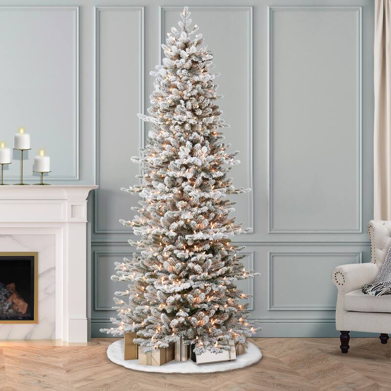 Puleo International 7.5 ft. Pre-lit Flocked Slim Royal Majestic Douglas Fir Downswept Artificial Christmas Tree - Green