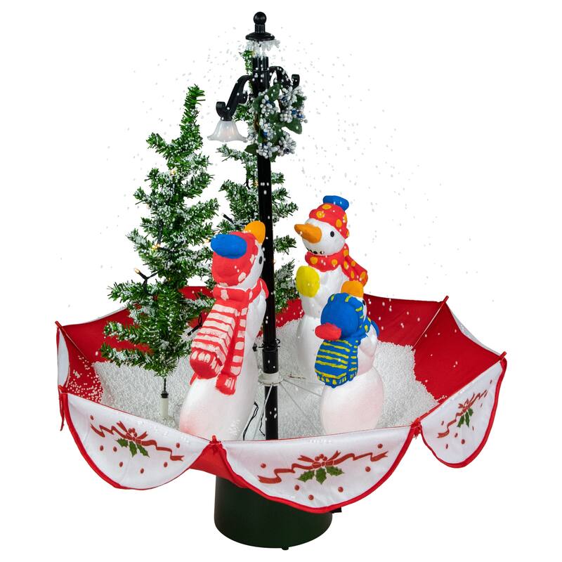 30" Musical Snowing Snowman Family In Umbrella Base Christmas Decor