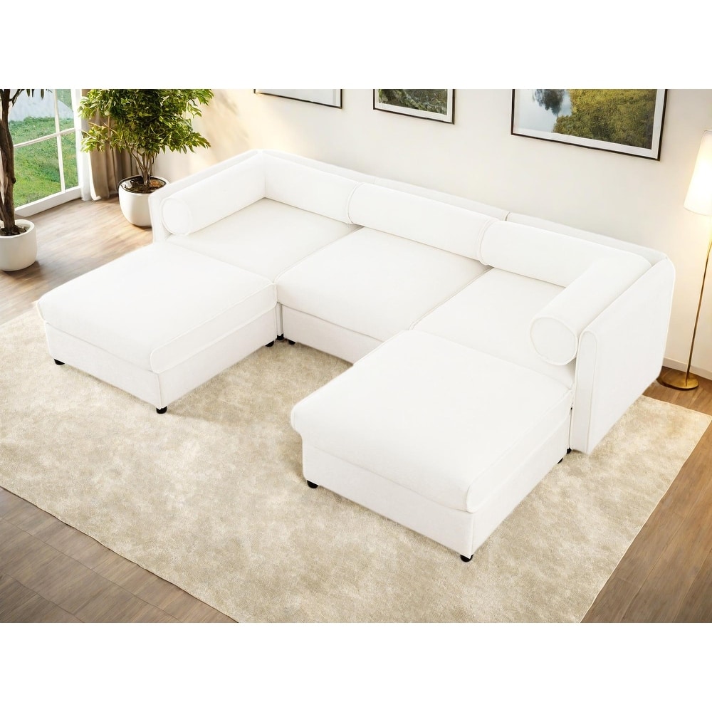 109" Chenille Upholstered U-Shaped Modular Sectional Sofa with Storage Seat, DIY Combination