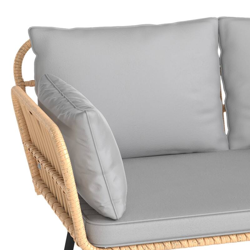 Moasis Outdoor Patio Loveseat Sofa,All-Weather Wicker Rattan 2 Seater Sofa with Cushions & Lumbar Pillows