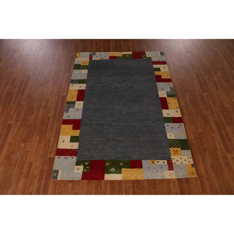 Striped Geometric Gabbeh Indian Area Rug Hand-Tufted Wool Carpet - 5'3" x 7'7"