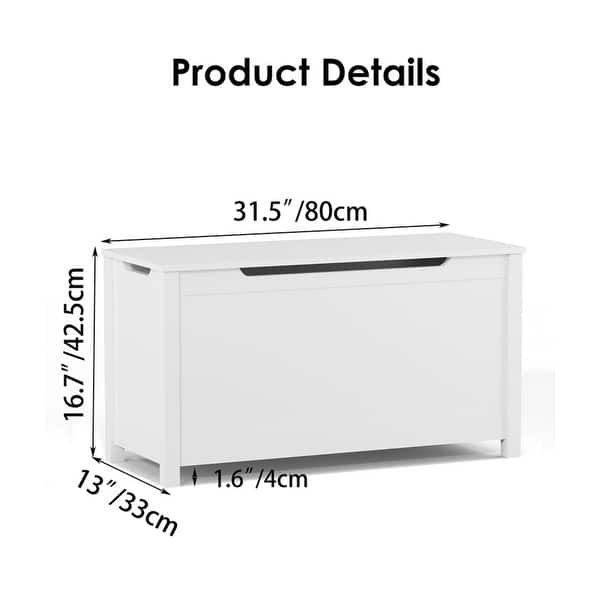 dimension image slide 2 of 3, Wooden Toy Box with Safety Hinged Lid for Kids Aged 2+
