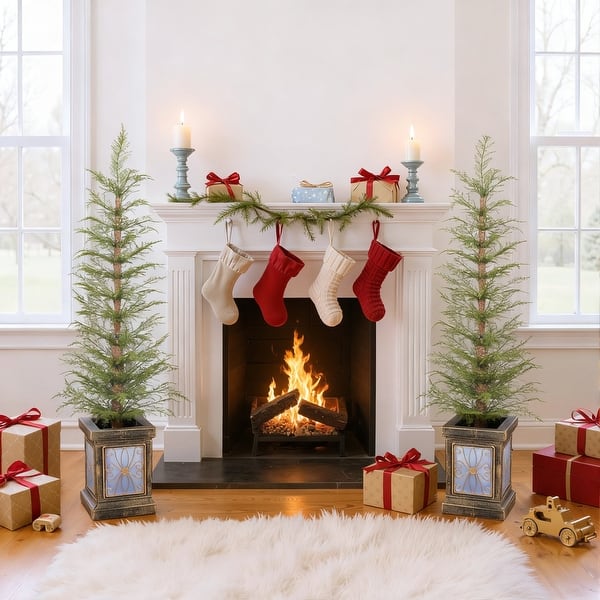 slide 2 of 9, 2-Piece 4FT Instant Artificial Christmas Tree With Potted Stand 2-Piece