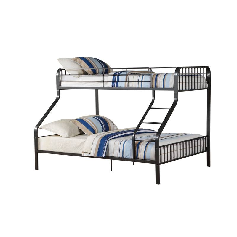 Gunmetal Finish Twin XL/Queen Metal Bunk Bed with Slat System and Built-In Ladder