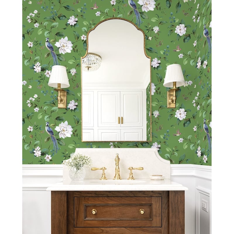 Daisy Bennett Designs Chinoiserie Bird Vine Premium Matte Non-Woven Peel and Stick Wallpaper