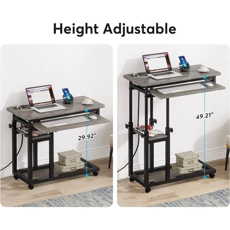 28"-39.3" Height Adjustable Portable Desk with Power Outlet & USB Ports -Grey
