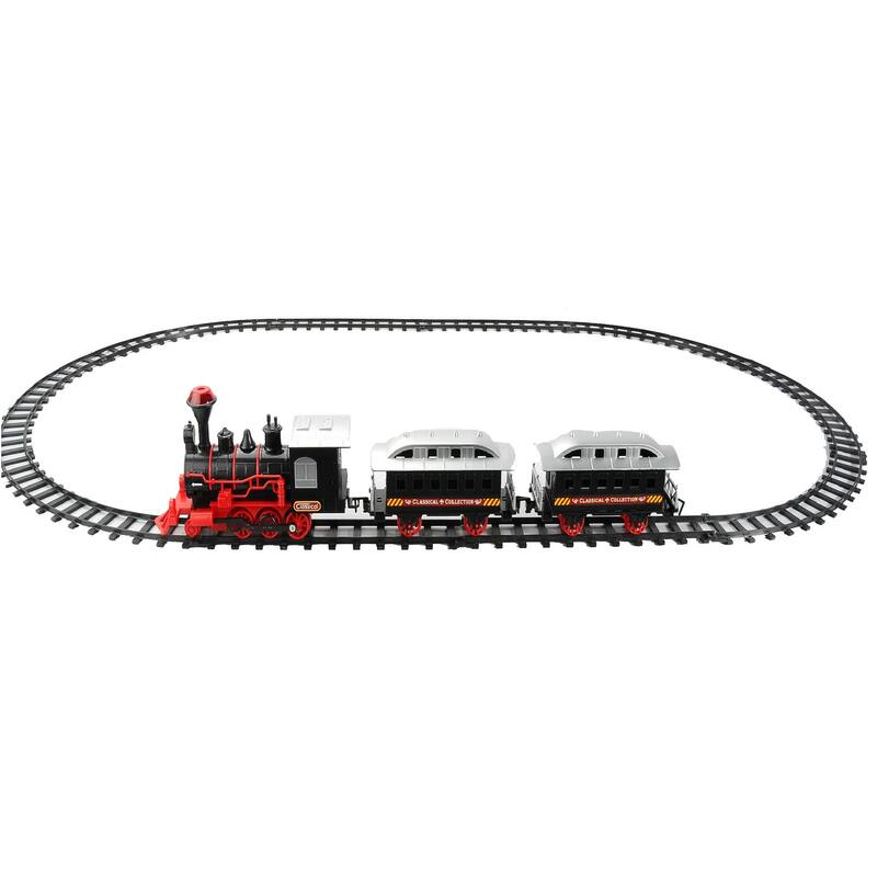 13-Piece Red and Black Battery Operated Lighted and Animated Train Set with Sound - 9.25"