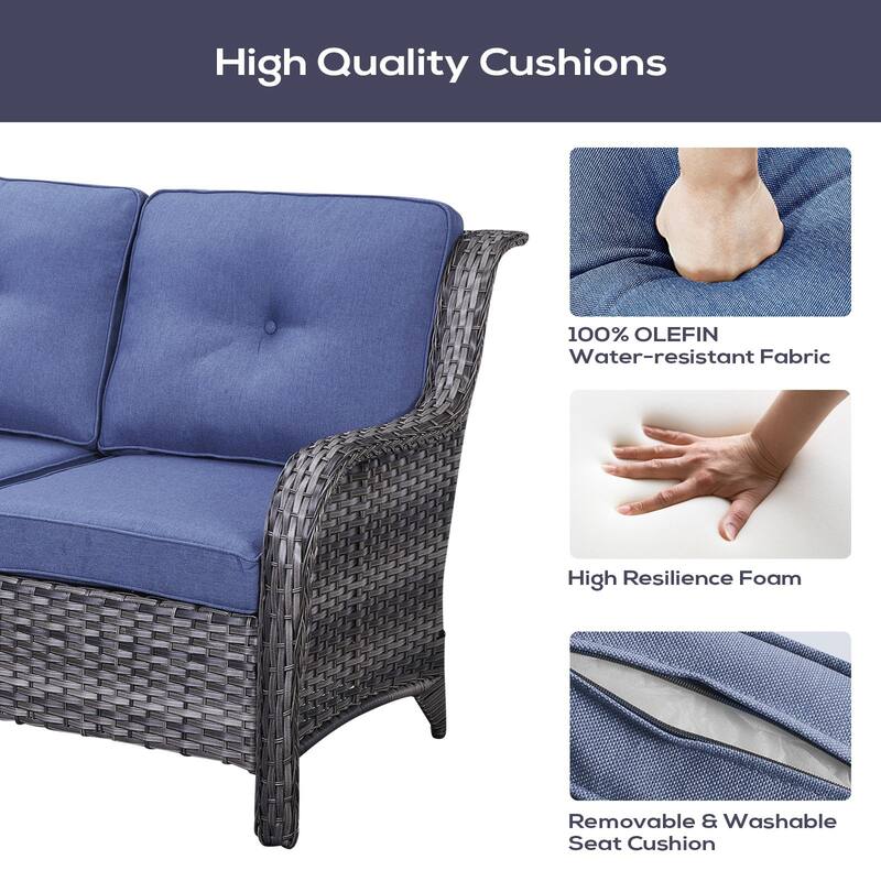 Outdoor Patio Sectional Sofa Couch with Fire Pit Table - Grey