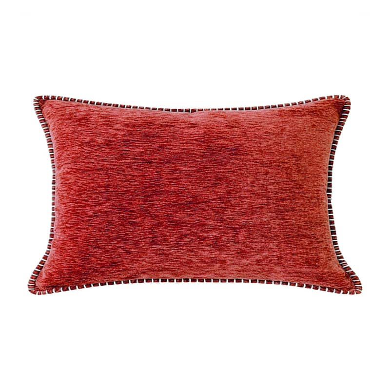 Textured Throw Pillow with Stitched Contrast Edge Set of 2 - Red
