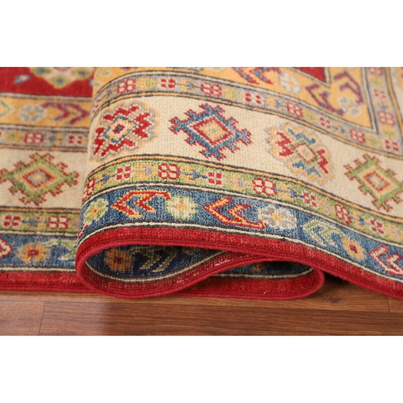 Geometric Kazak Area Rug Handmade Wool Carpet - 5'0" x 7'4"