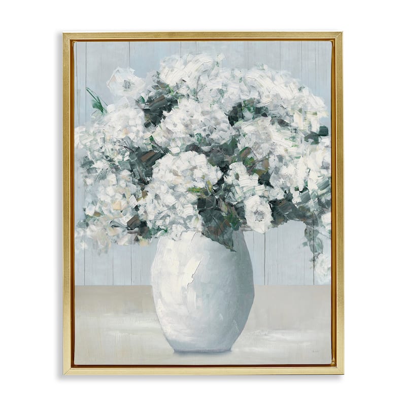 Stupell Timeless White Flower Vase Framed Floater Canvas Wall Art Design By Sally Swatland - 17 x 21 - Gold