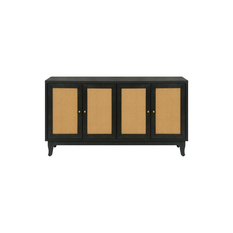 Accent Storage Cabinet, Boho Rattan Sideboard Buffet with 4 Adjustable Shelves, Console Table for Hallway, Living Room, Bedroom