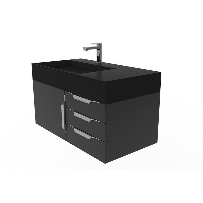 Amazon 36" Wall Mounted Bathroom Vanity Set w/ Black Top