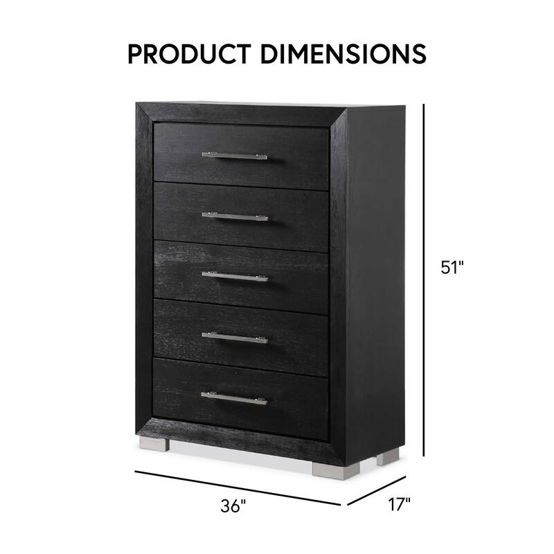 Furniture of America Alaric Modern Black Solid Wood 6-Piece Bedroom Set