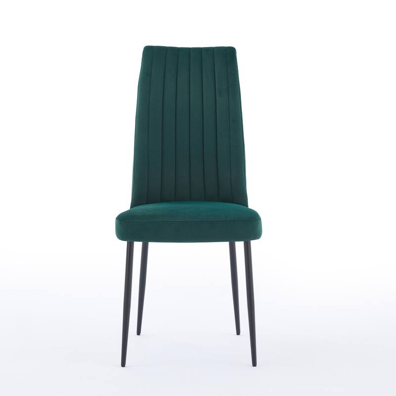 Velvet Dining Chair Set of 2, Dining Room Chairs with Iron Legs and Vertical Striped Backrest for Home Kitchen