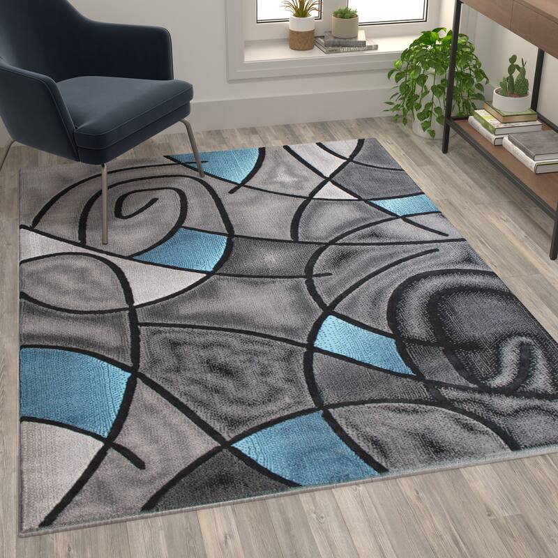 Modern Olefin Accent Area Rug - Abstract Pattern - 5' x 7' - Blue