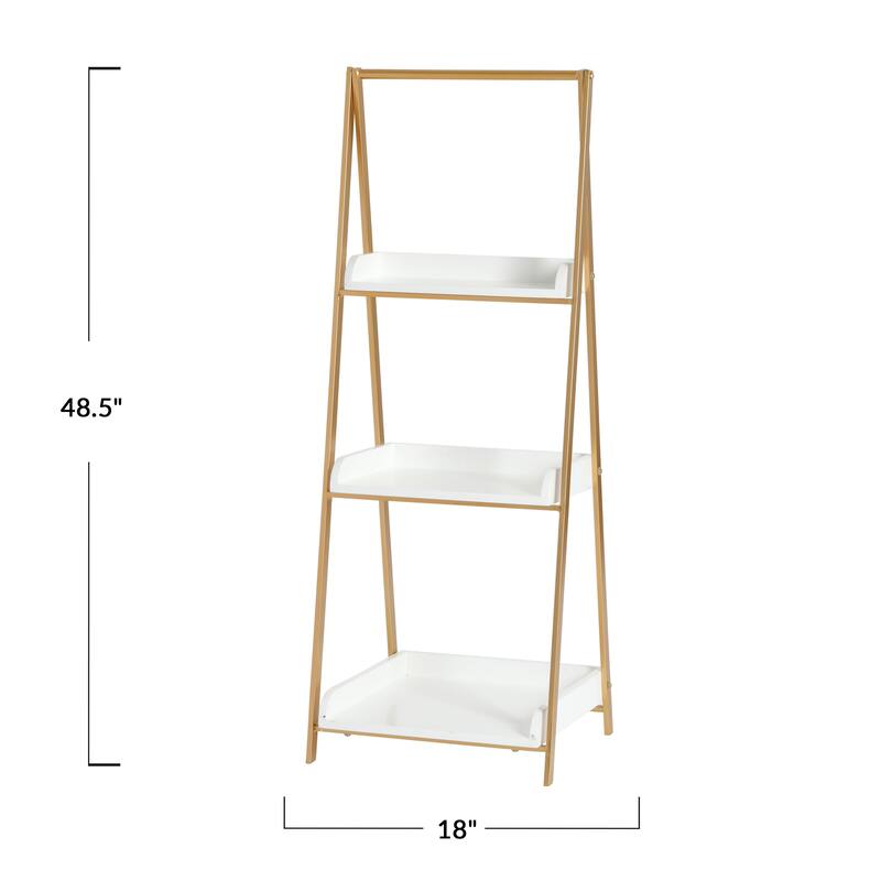 Three Tier A-Frame Metal and Wood Open Shelf