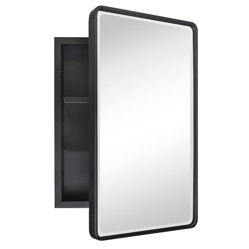 TEHOME Farmhouse Recessed Metal Bathroom Medicine Cabinets with Mirror - 24" x 16" - Black