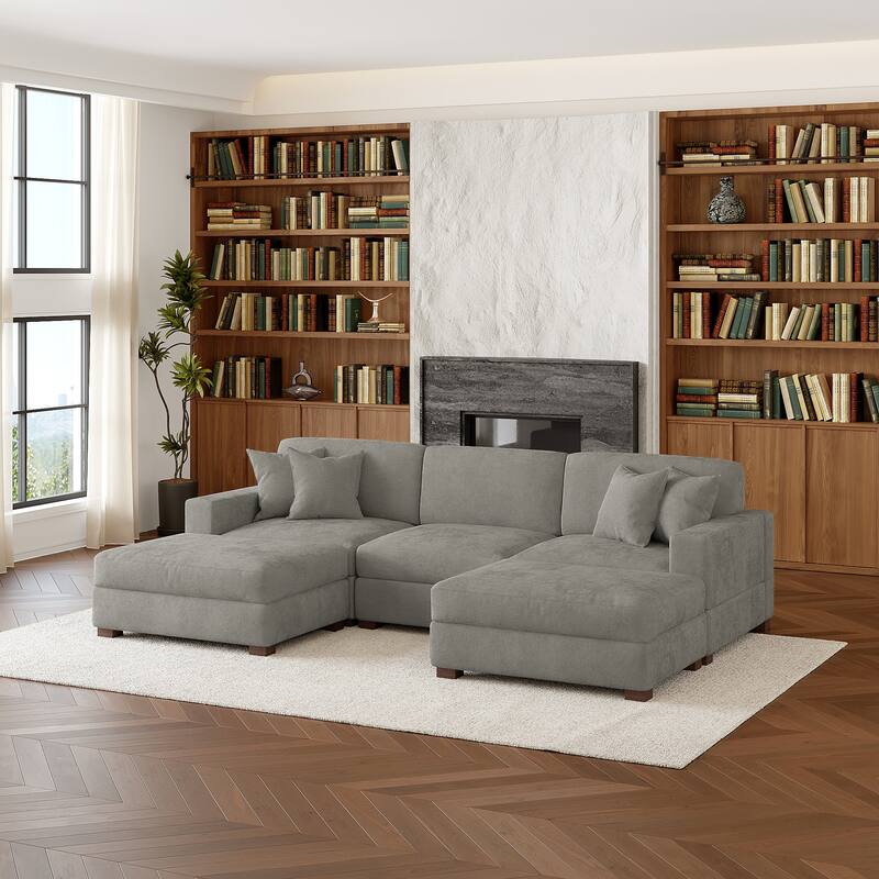 Oversized Chenille Modular Sectional Sofa Conversation Set with 2 Ottomans