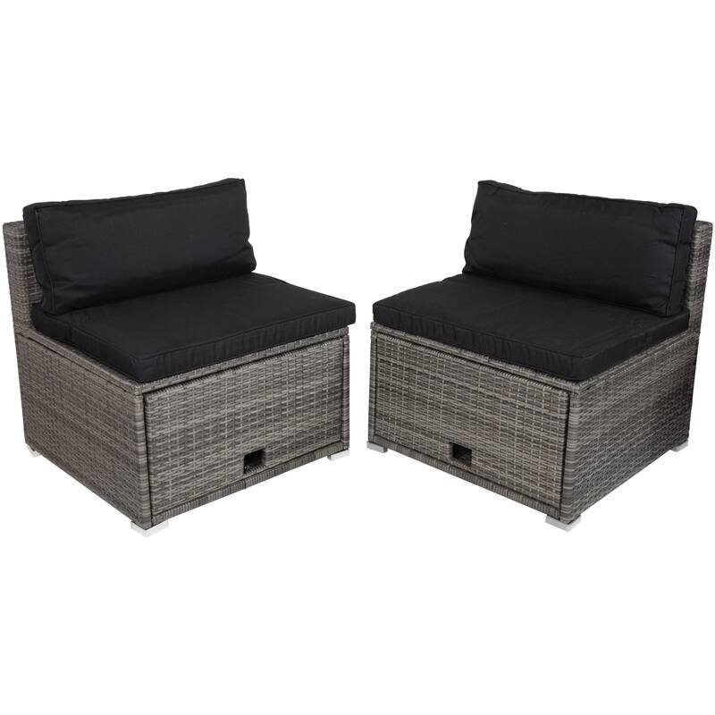 Taupe Outdoor Wicker Lounge Sectional Set with Coffee Table and Glass Top