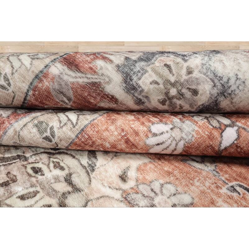 LoomBloom Machine Made Washable Polyester Area Rug Rust Traditional
