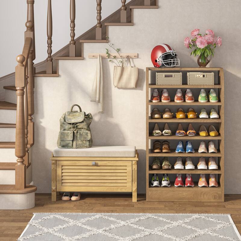8-Tier Tall Shoe Rack for Entryway, Wood Color